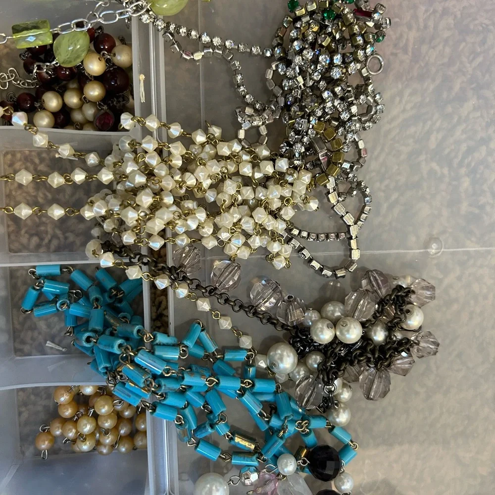 Box full oh AMAZING VINTAGE BEADED CHAIN and rhinestones